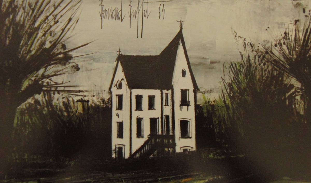ベルナール・ビュッフェ「La maison blanche」希少画集の額装画、人気作品、オーダーマット付・日本製新品額入り、Bernard Buffet拍卖