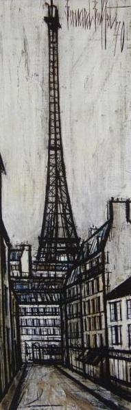 ベルナール・ビュッフェ「La tour Eiffel」希少画集の額装画、人気作品、オーダーマット付・日本製新品額入り、Bernard Buffet拍卖