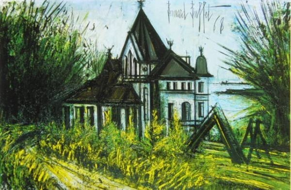 ベルナール・ビュッフェ「La Vallee,Saint-Cast」希少画集の額装画、人気作品、オーダーマット付・日本製新品額入り、Bernard Buffet拍卖