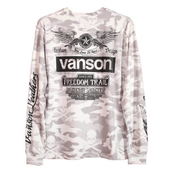 VANSON ドライ長袖Tシャツ ACVL-904 ホワイトカモ【Sサイズ】バンソン 当店別注 吸汗速乾 抗菌防臭 UVカット バイカー拍卖