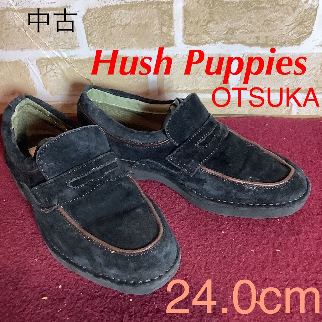 【売り切り!送料無料!】A-285 Hush Puppies OTSUKA!スエードスリッポン!黒!24.0cm!おしゃれ!秋冬!中古!拍卖