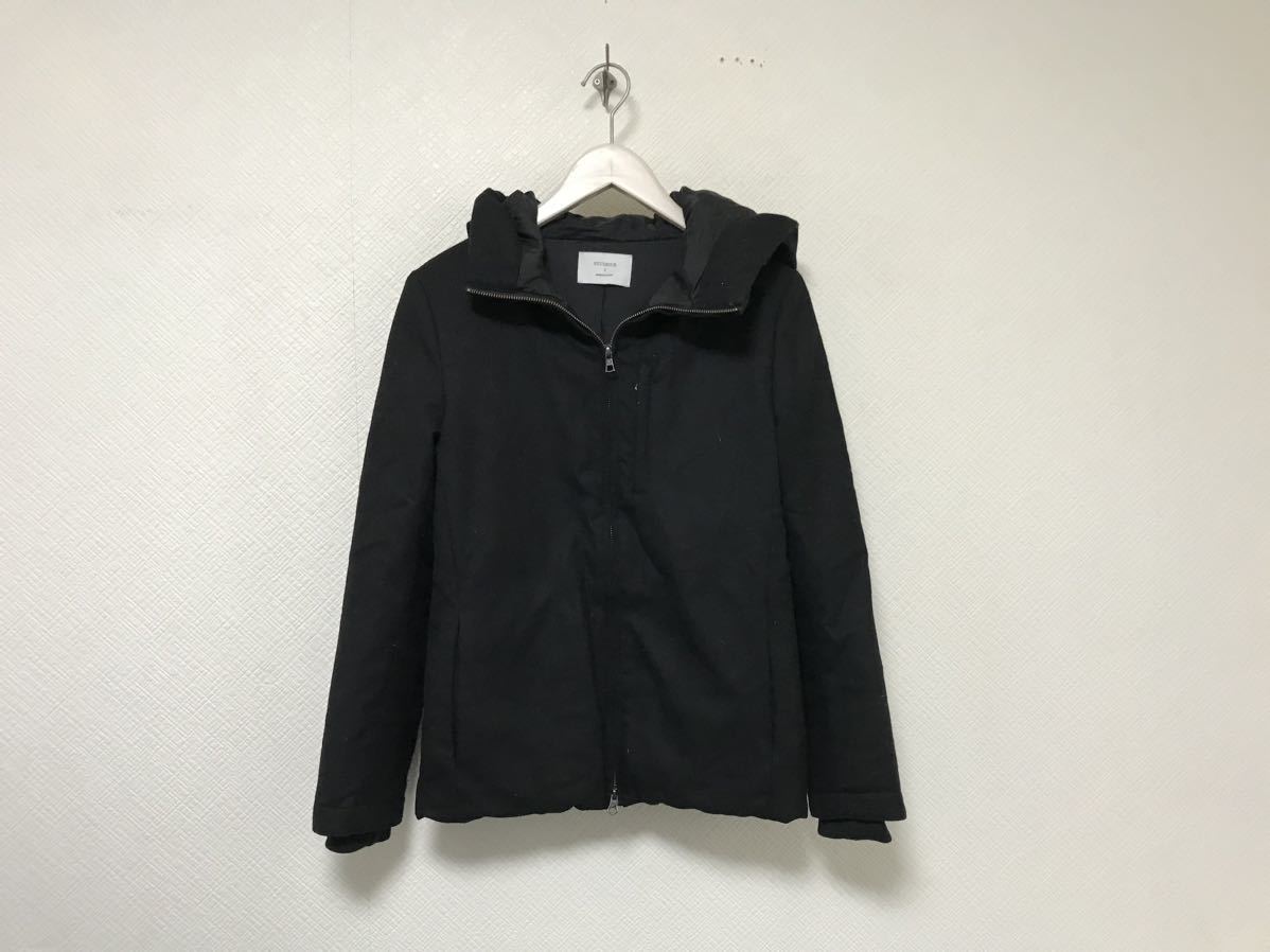 本物ステュディオスSTUDIOUSウールダウンジャケットパーカーミリタリーサーフアメカジビジネススーツ黒ブラックメンズ0XS日本製拍卖