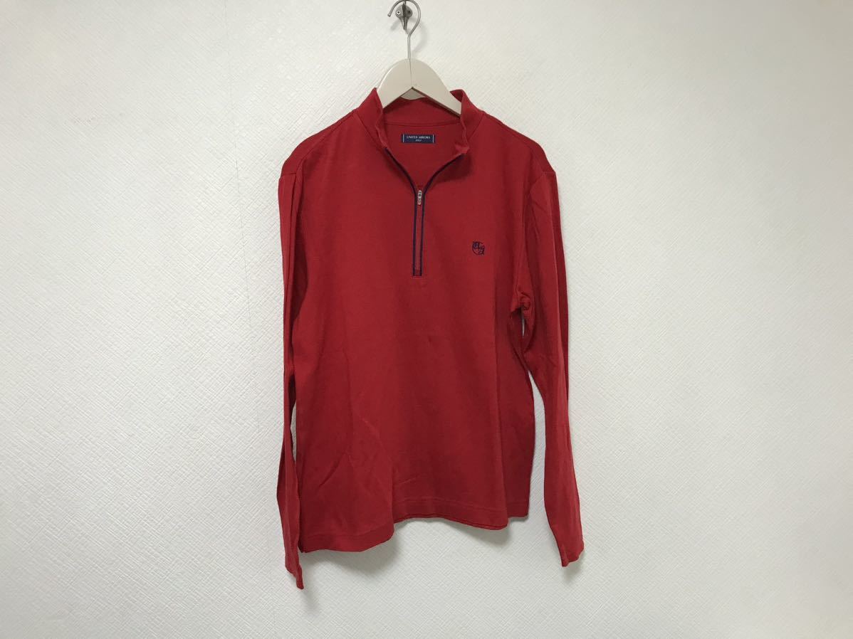 本物ユナイテッドアローズゴルフUNITEDARROWS GOLFコットンハーフジップ長袖ロンTシャツメンズサーフビジネススーツ赤レッド日本製L拍卖