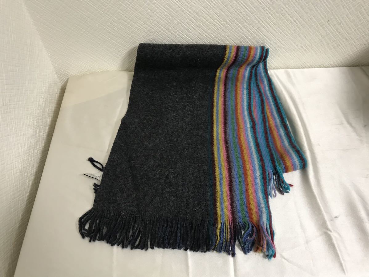 本物ポールスミスPaulSmithウールマフラーストールメンズレディースグレーストライプ柄ドイツ製ビジネスパーティー結婚式拍卖