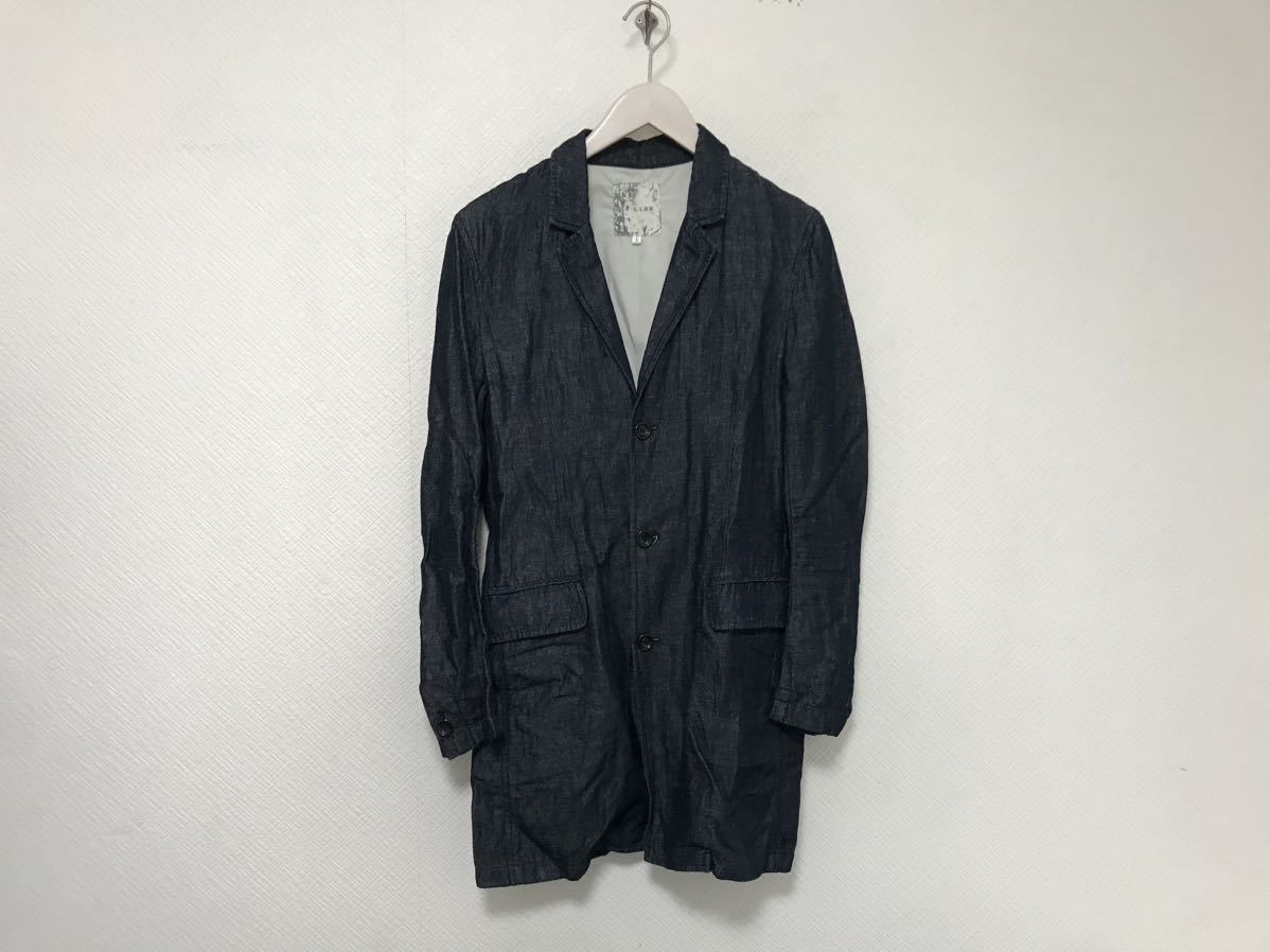 本物リスLISSコットン麻リネンデニムロングチェスターコートサーフアメカジビジネススーツメンズ1S紺ネイビー拍卖