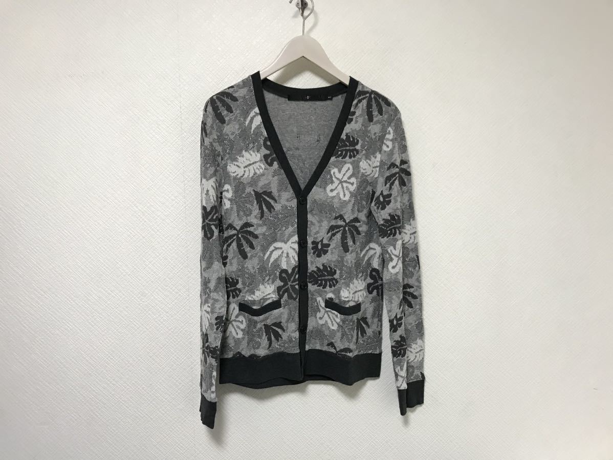 本物ノーアイディーNO ID.コットン長袖カーディガンニットセーターメンズサーフアメカジビジネススーツ1Sグレー日本製アロハ柄拍卖