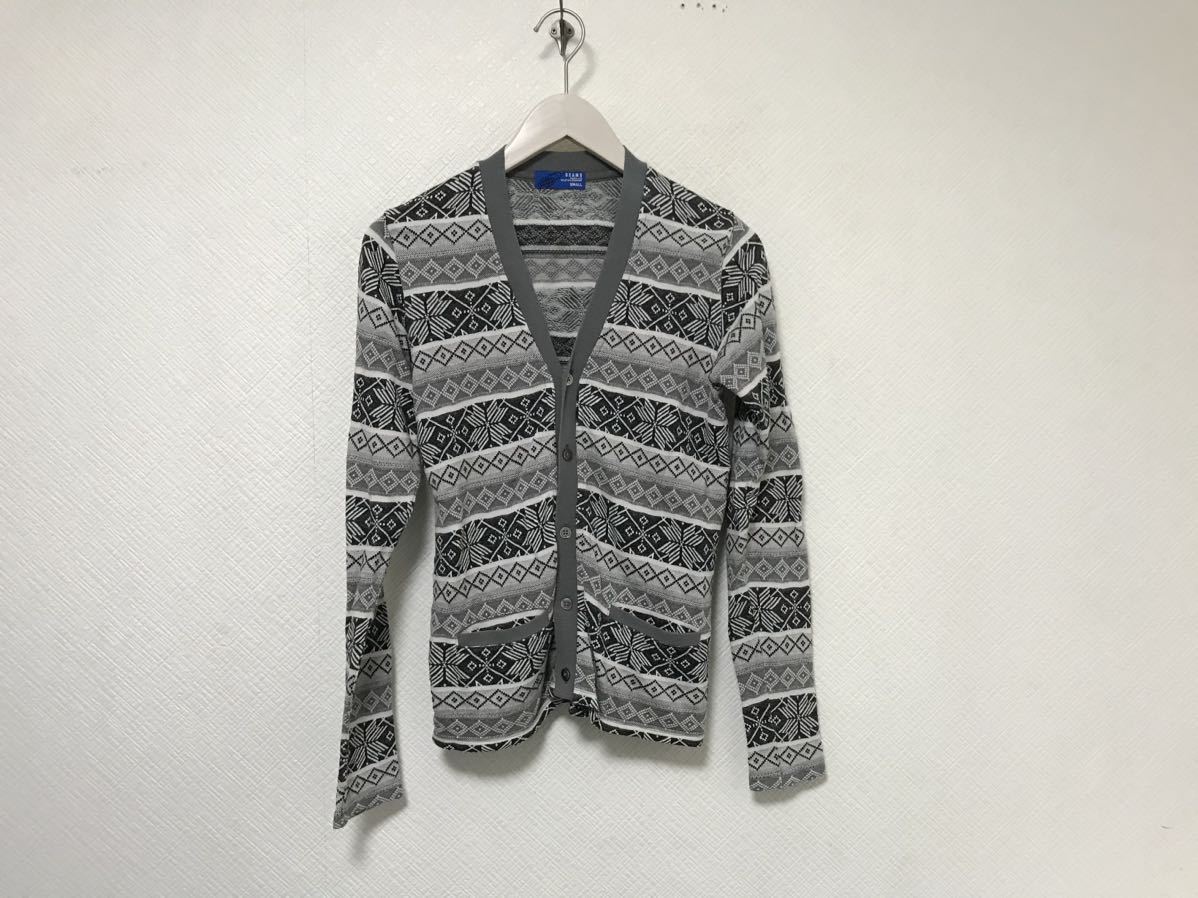 本物ビームスBEAMSコットンニット長袖セーターカーディガンジャケットメンズアメカジサーフミリタリービジネススーツSグレー柄日本製拍卖