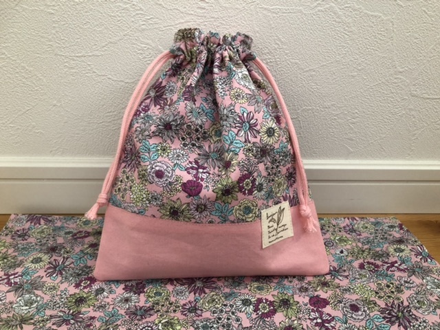 デッサン風花柄 ピンク① 給食袋&ランチョンマット ハンドメイド拍卖