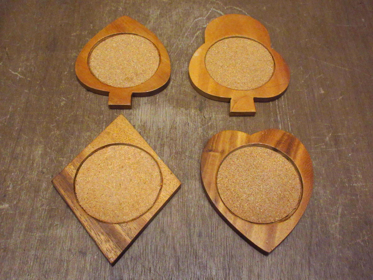 ビンテージ-70’s●DEADSTOCKウッドスートコースター4点セット●230215k1-otclctインテリア雑貨キッチンカトラリー拍卖