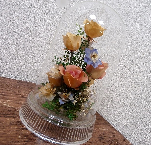 (☆BM)Reine De Fleur/レンデフロール プリザーブドフラワー ガラスケース入り 高さ23㎝ ローズ パステル ドライフラワー 置物 オブジェ拍卖