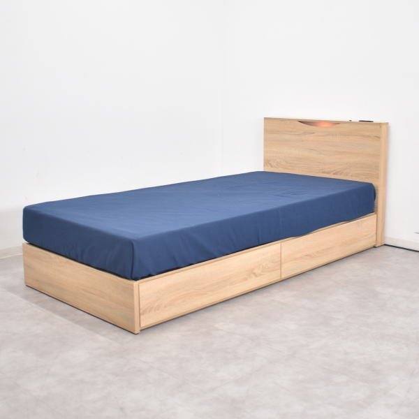 【限定送料無料】引き出し収納コンセント照明付きシングルベッド アウトレット家具【新品 未使用 展示品】0036212拍卖