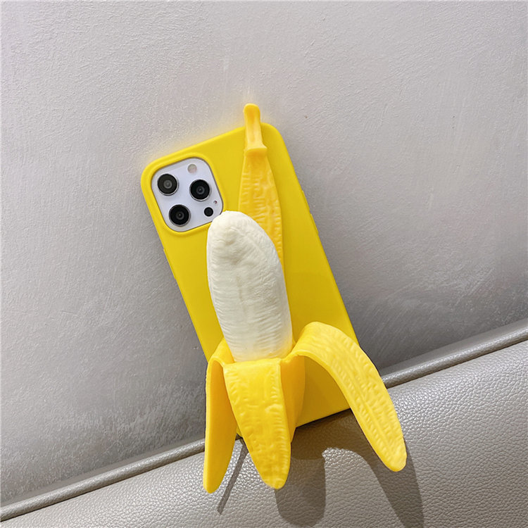 iPhone 14 Pro Maxケース Apple 6.7インチ スマホケース 背面カバー 減圧バナナ 立体 3D デコ シリコンケース イエロー おしゃれ拍卖