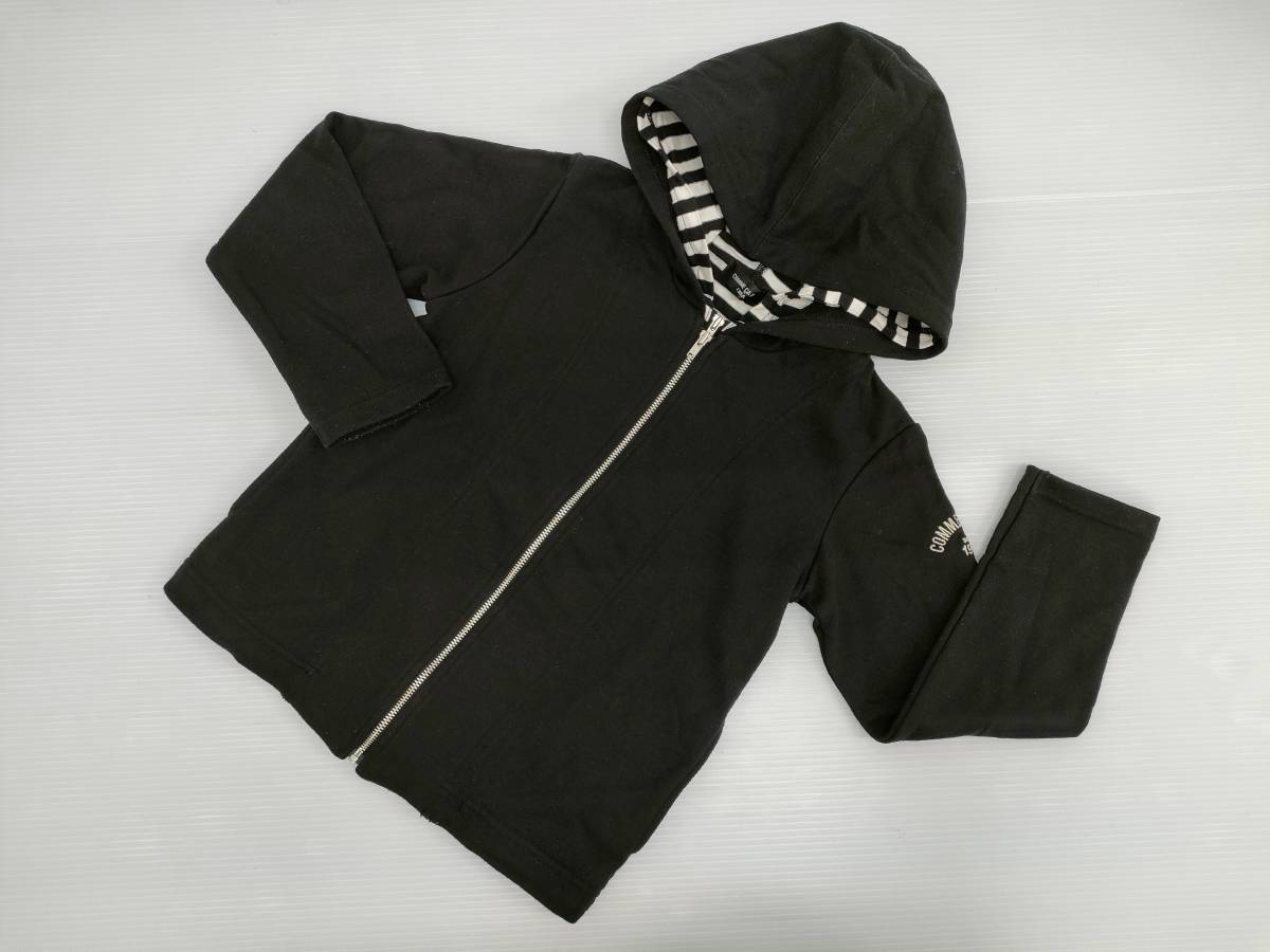 【再値下げ!即決!】★COMME CA ISM/コムサイズム★子供服 パーカー ジップアップ フード 重ね着風 ボーダー柄 ブラック サイズ130A拍卖