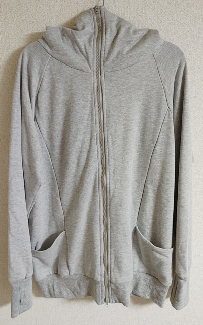 Lサイズ H/S 長袖 フード パーカー フルジップ ダブルファスナー 袖指穴開き フード裏地レース グレー拍卖