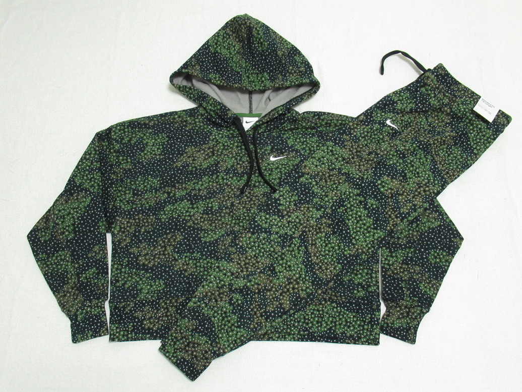 NIKE レディース ドライフィット スウェット セットアップ 緑 グリーン S ナイキ ジャージ 上下セット 迷彩 花柄 DM6968-328 DM6966-328拍卖