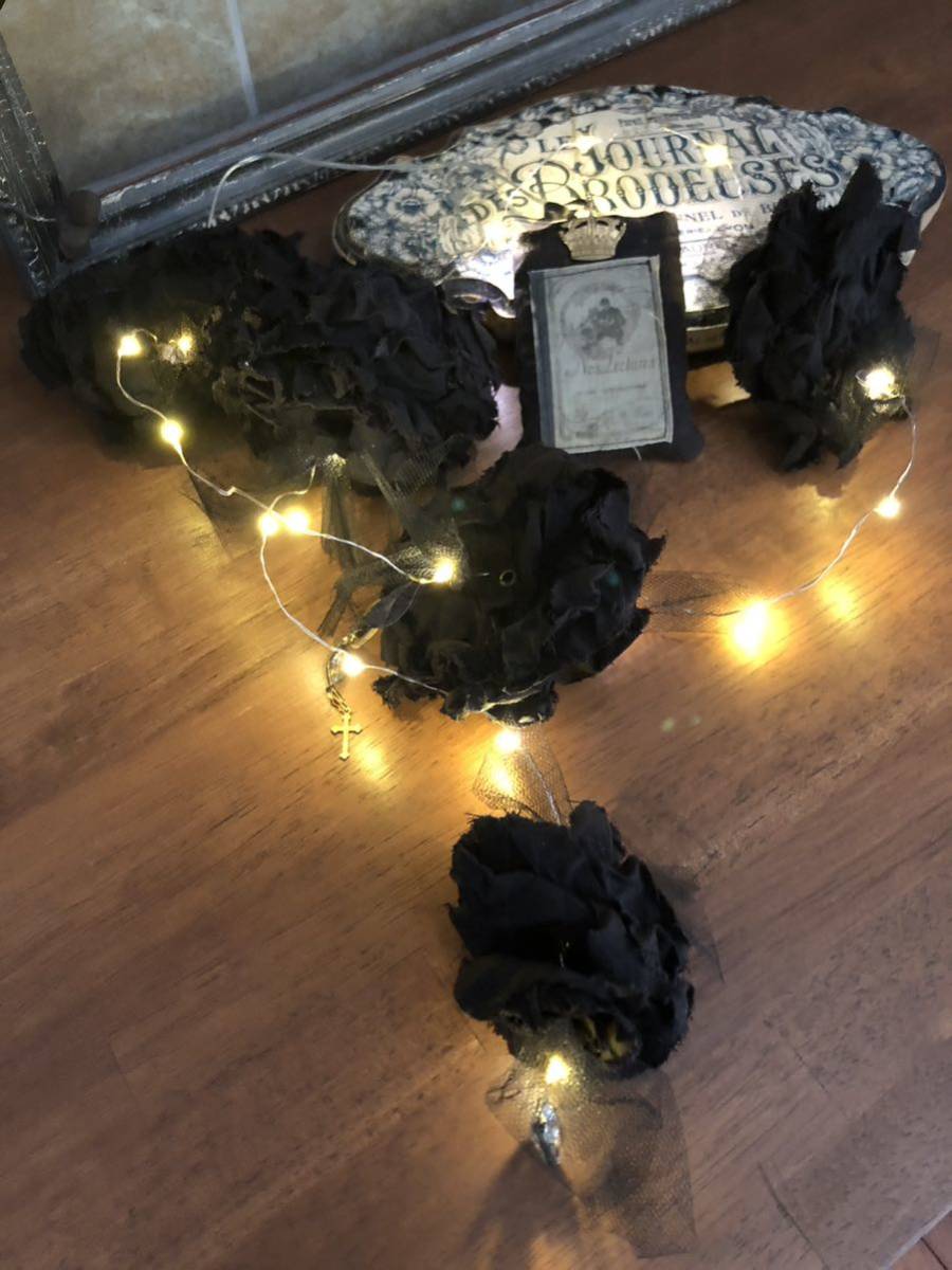 ハンドメイド作家 ライトLED イルミネーションライト ブラック レース 十字架拍卖