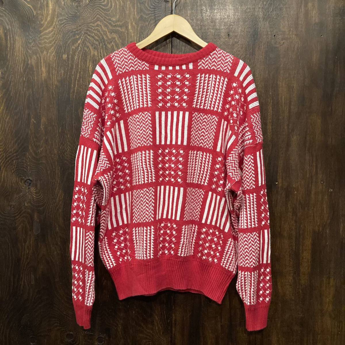 アメリカ古着 90s LIZ SPORT 総柄 ニット コットンニット USA製 ニットセーター 総柄拍卖