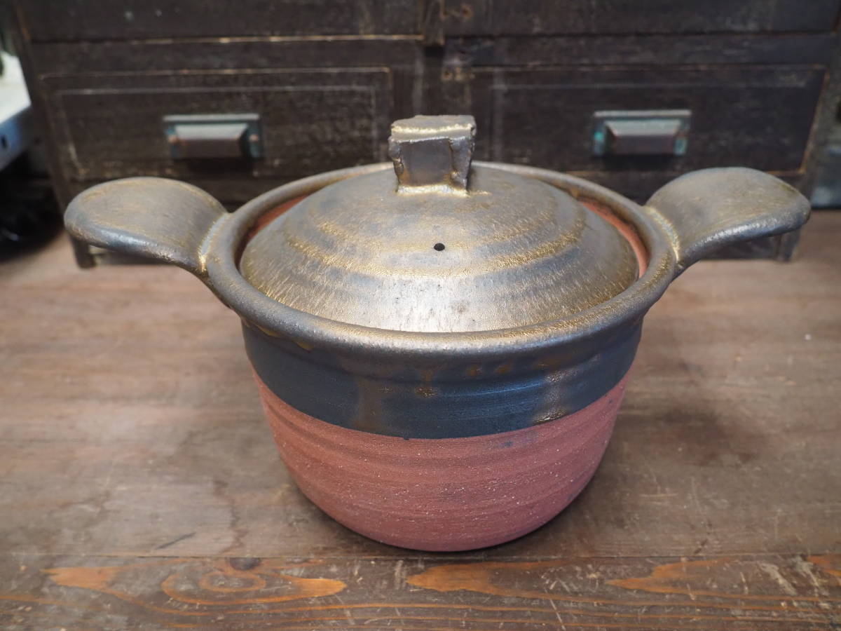 【陶製の耐火土鍋】未使用品土鍋煮物陶器金属釉薬陶製和食器割烹懐石料理花瓶茶道華道焼き物古民家旅館茶室美濃焼薪ストーブ暖炉拍卖