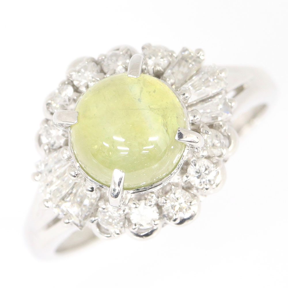 クリソベリルキャッツアイ リング 指輪 PT CC1.27ct D0.54ct 14号拍卖