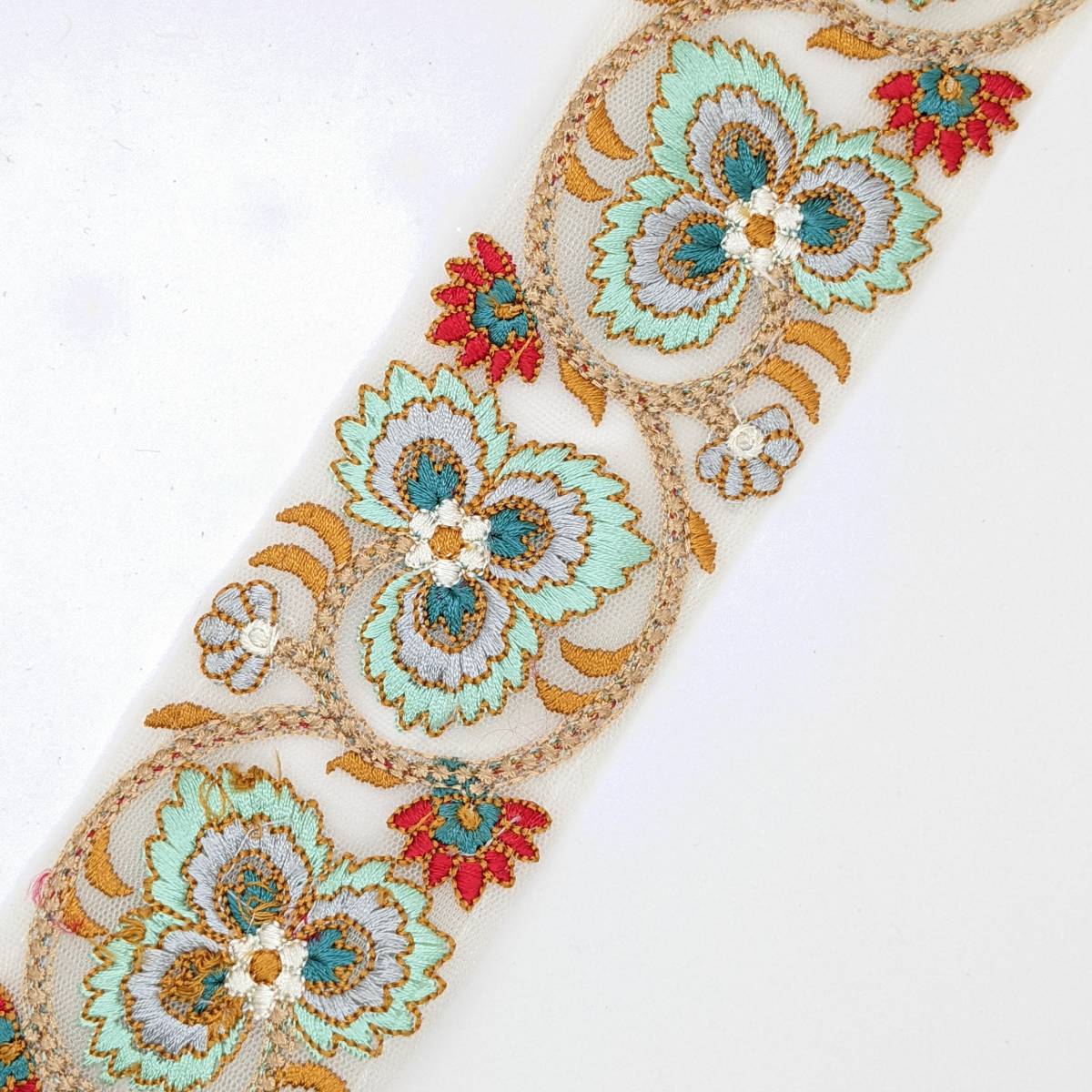 インド刺繍リボン 約55mm メッシュホワイト WH003拍卖