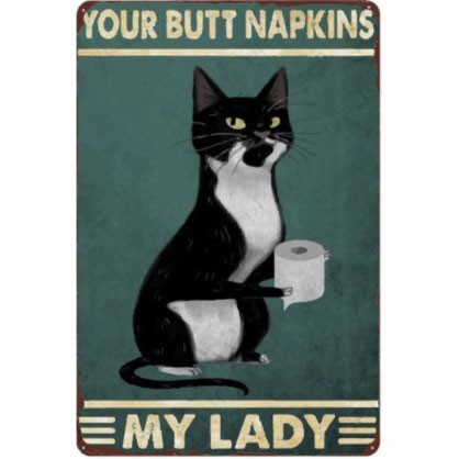 A2041 メタル サイン ブリキ 看板 金属 製 プレート 店 トイレ 男 女 トイレット ペーパー 補充 ペット 動物 黒 猫【B】拍卖