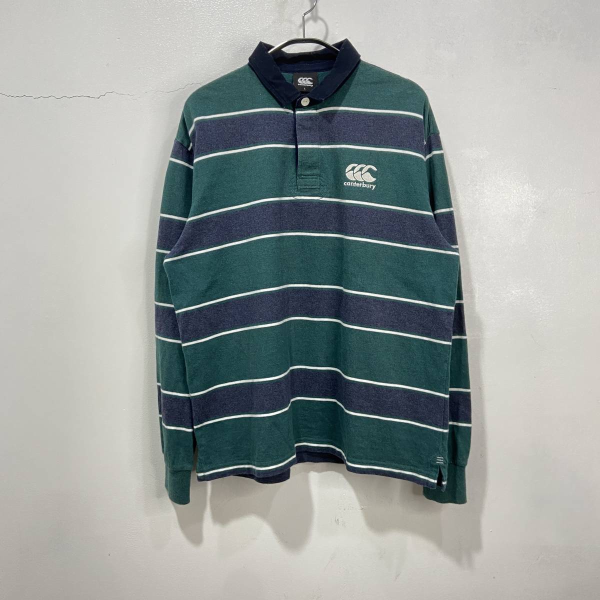 送料無料☆canterbury☆カンタベリー☆ボーダーラガーシャツ☆ポロシャツ☆長袖☆グリーン☆ネイビー☆L☆B23拍卖