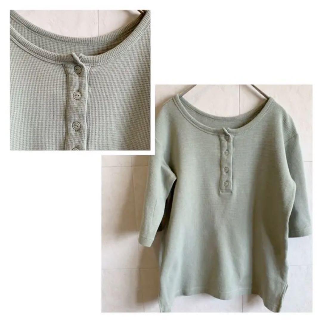 studio clip アダストリア くすみグリーン カットソー ワッフル AC88拍卖