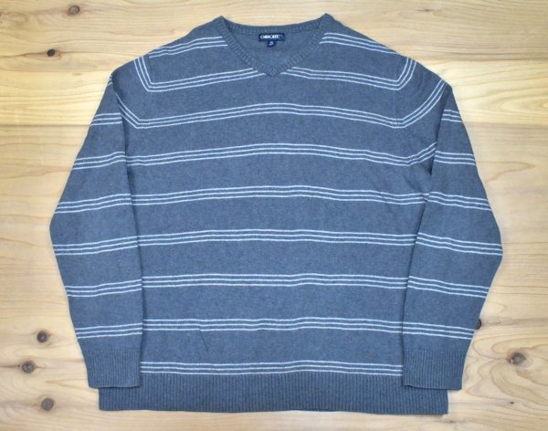 USA古着 CHEROKEE ビッグサイズ ボーダー コットンセーター sizeXXL 灰色 グレー ニット チェロキー アメリカ アメカジ拍卖