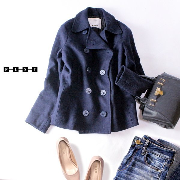 美品 PLST プラステ 小さいサイズ 0号 ゆったり可愛い ウールコート ☆ Pコート 冬 clo-z1拍卖