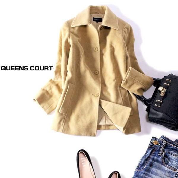 ☆☆ 美品 QUEENS COURT ceremony クイーンズコート セレモニー 綺麗め アンゴラ・ウールコート 2号 M 冬 clo-z1拍卖