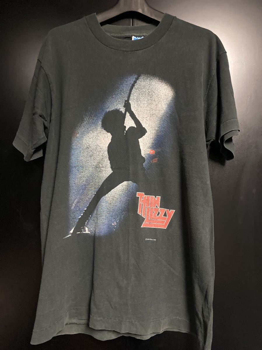 激レア90'S 当時物 THIN LIZZY Tシャツ ヴィンテージ サイズL NIRVANA シン リジィ ブラック コピーライト バンドTシャツ メタリカ 拍卖