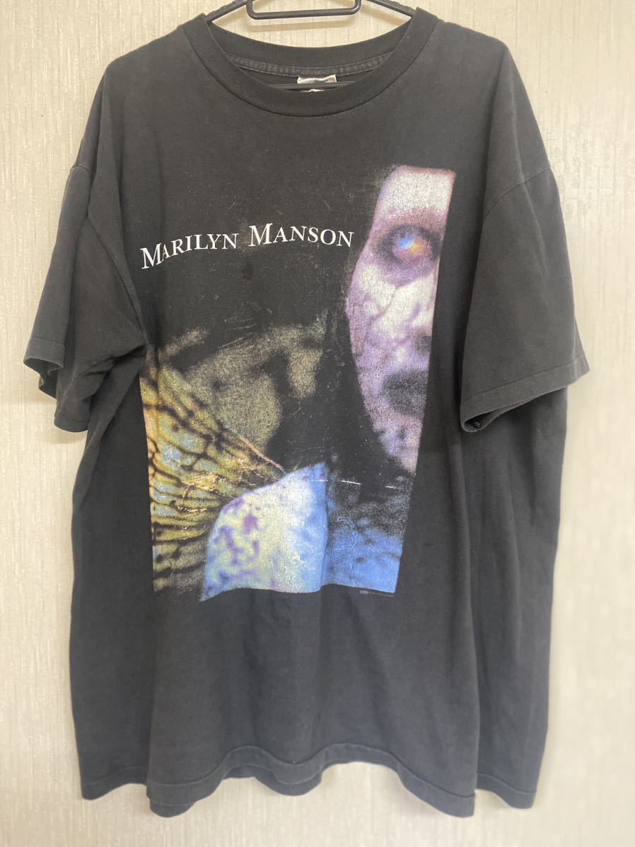 90'S当時物Marilyn Manson Tシャツ ヴィンテージ サイズL コピーライト マリリンマンソン USA製 シングルステッチ ブラック バンドT拍卖