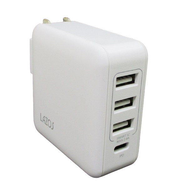 AC充電器 4ポート PD32w AC-USB充電 Type-C/A ホワイト Lazos L-AC4-W/0293拍卖