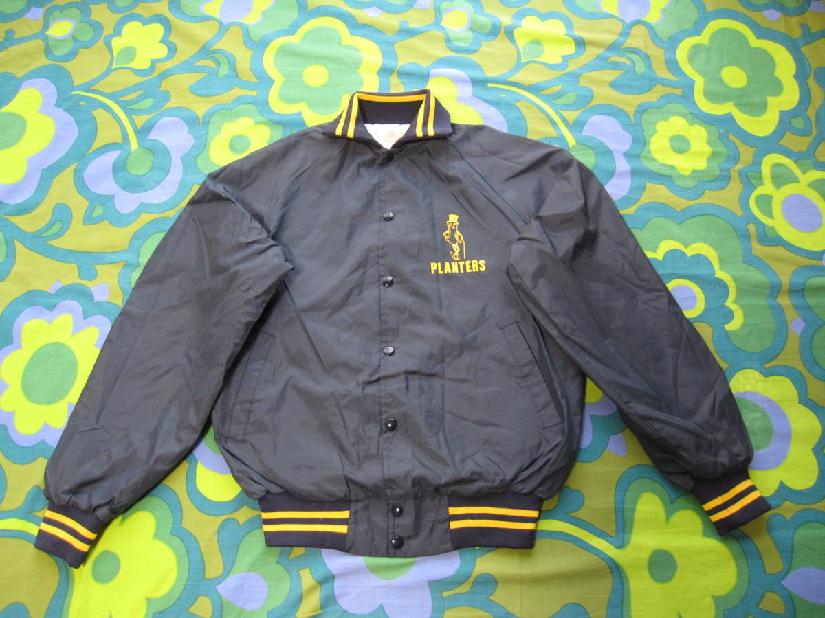 ビンテージUSA製 PLANTERS MR.PEANUT ミスターピーナッツ ナイロンブルゾン 裏地付 ネイビー×イエロー サイズM メンズXS-S程度 使用少ない拍卖