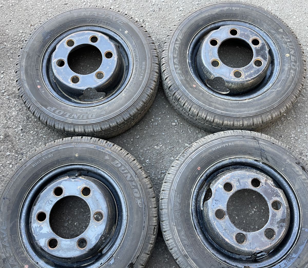 155R13 4J 6穴 184.15 +98 133mm エルフ ダイナ トヨエース等 2021年製 4本セット拍卖