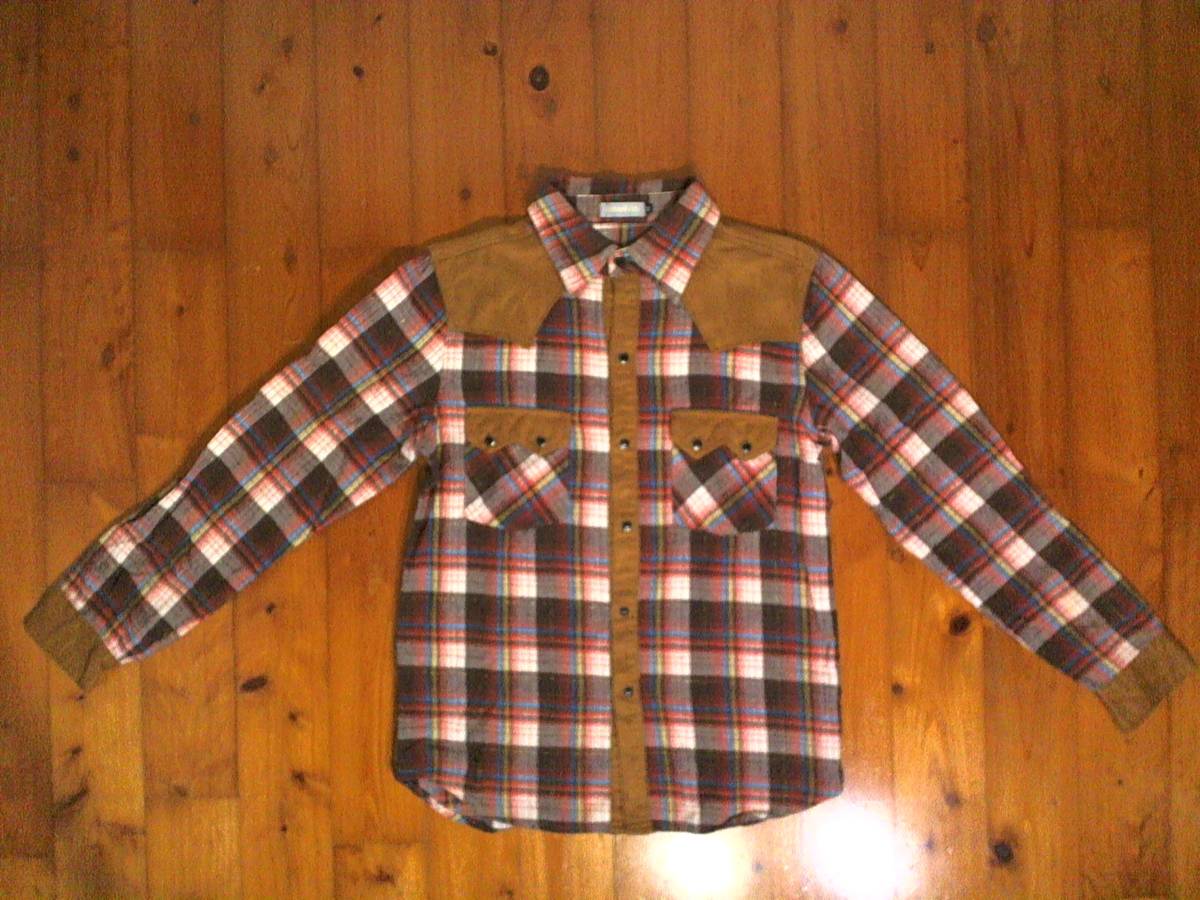 ☆ガンナーズ【GUNNERS】フランネル ヨークスエード風 ウエスタン長袖シャツ チェックシャツ ネルシャツ M 黄土 こげ茶 赤 青拍卖