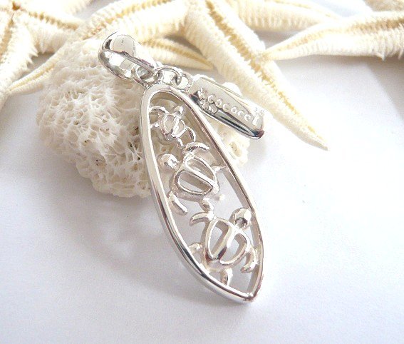 ★ 奉仕品 ★ 即決 SV925 ハワイアン サーフボード型 亀 ホヌ ペンダント P12_2拍卖