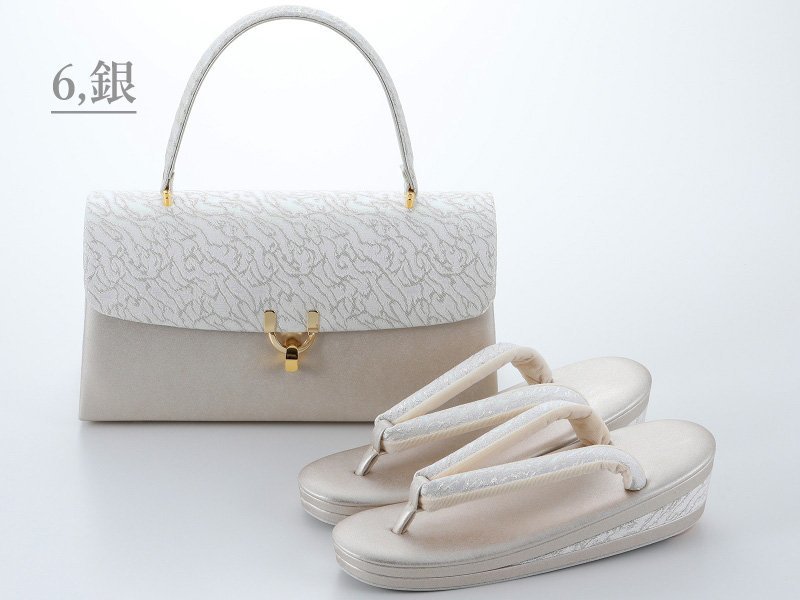 ■礼装用 日本製■ ローブデコルテ 草履バッグセット Mサイズ robe (6銀かぶせ長方) 【結婚式 成人式】拍卖