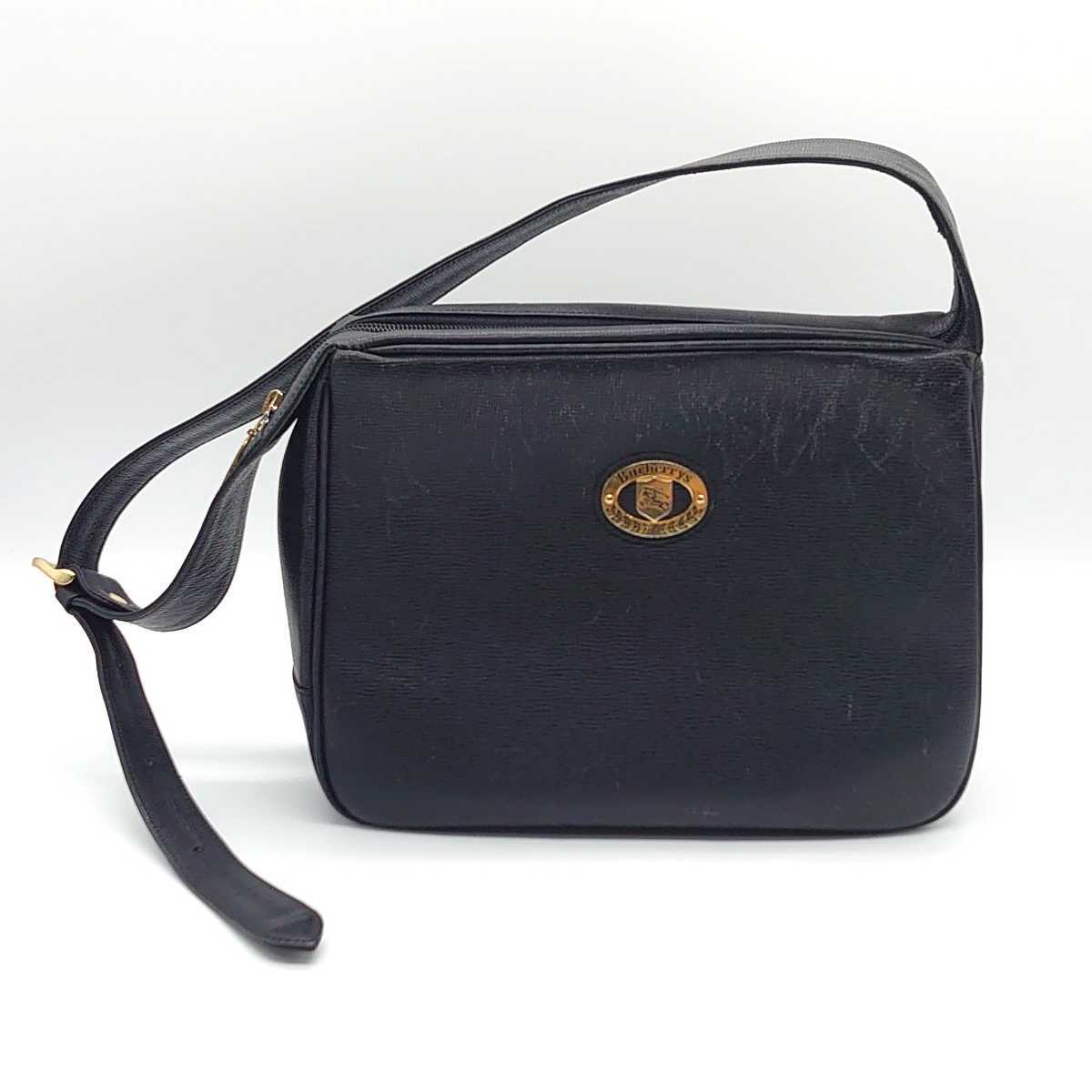 Burberrys バーバリー ロゴプレート レザー ワンショルダーバッグ 肩掛け 金具 ゴールド ブラック レディース ヴィンテージ dn-22x1221拍卖