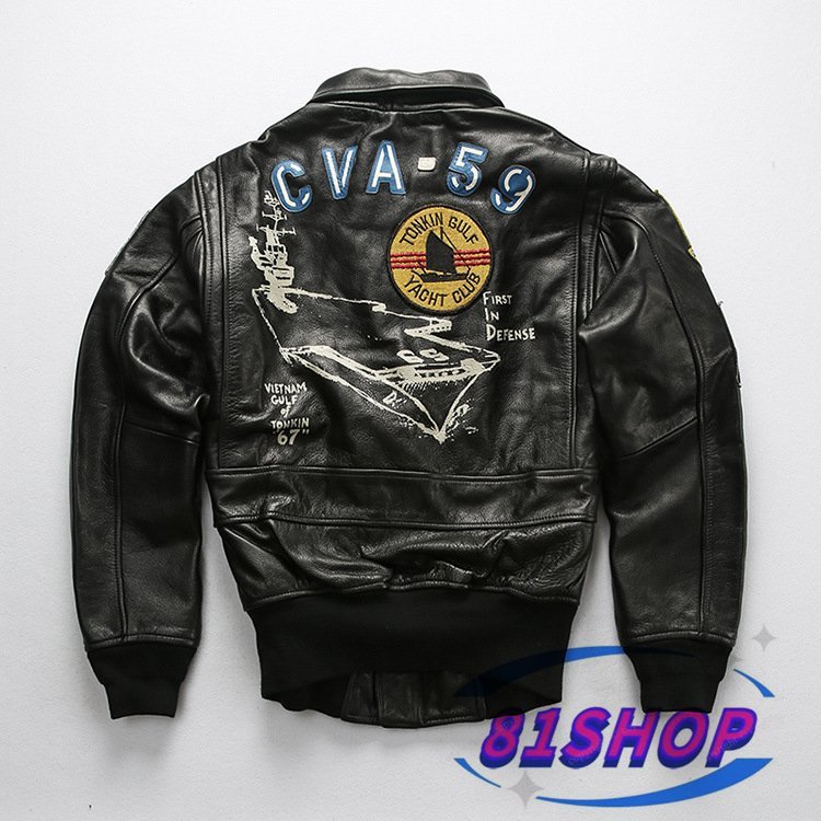 「81SHOP」高品質 G1フライトジャケット メンズ ミリタリージャケット 空軍 カジュアル カウハイド ウール牛革 刺繍 革ジャン S~5XL拍卖