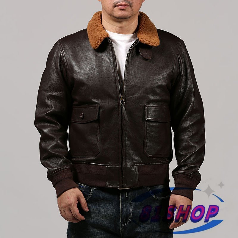 「81SHOP」高品質 G1 フライトジャケット メンズ ミリタリージャケット 空軍 カジュアル 羊革 本革 ウール襟革ジャン M~4XL拍卖