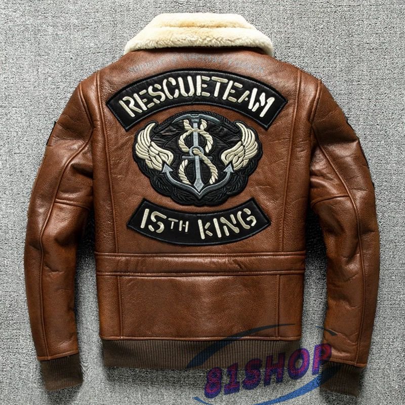 「81SHOP」G-1 フライトジャケット 羊革 ムートン スープスキン レザージャケット 本革 メンズファッション 毛皮一体 刺繍 コート S~5XL拍卖