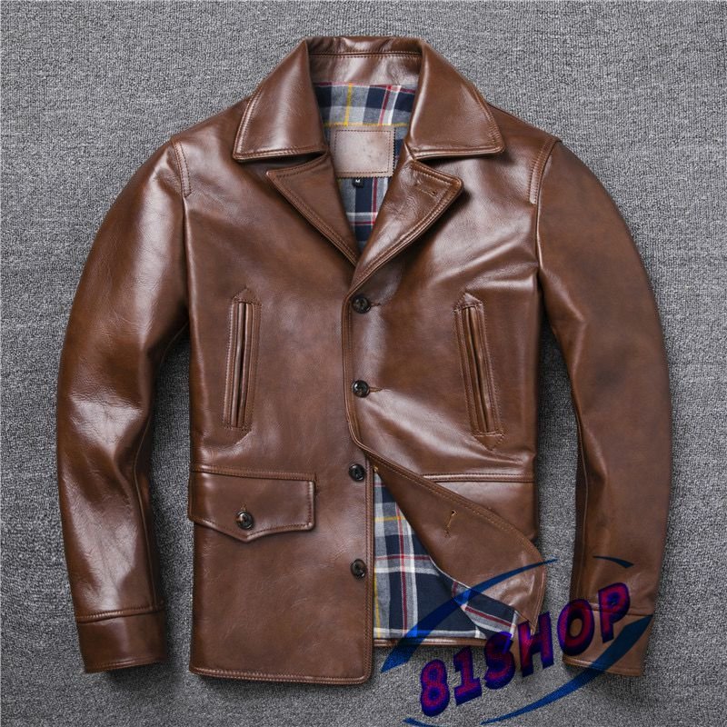 「81SHOP」 メンズファッション コート ロング レザージャケット 馬革 カーコート 革ジャン 本革 ライダースジャケット S~5XL拍卖