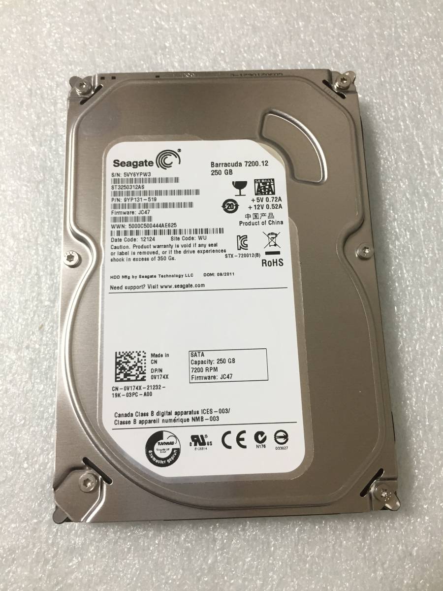 ★14652時間 Seagate ST3250312AS 3.5インチHDD『正常判定』250GB拍卖