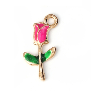 メタルチャーム(2個)バラローズデザインチャーム エナメル仕上げパーツ19mm×10mm拍卖