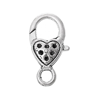カニカンフック 1個(ハートデザイン)アクセサリーパーツ(アンティークシルバーカラー)開閉金具 留具ナスカン26mm×14mm拍卖