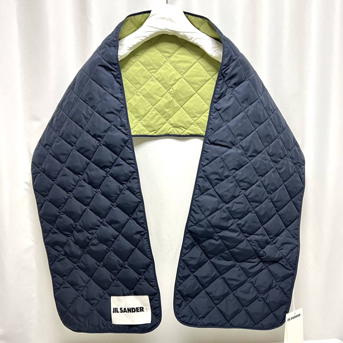 新品 JIL SANDER ジルサンダー ロゴ キルティング ダウンマフラー ストール 紺 ネイビー JilSander+ ダウン ネック拍卖