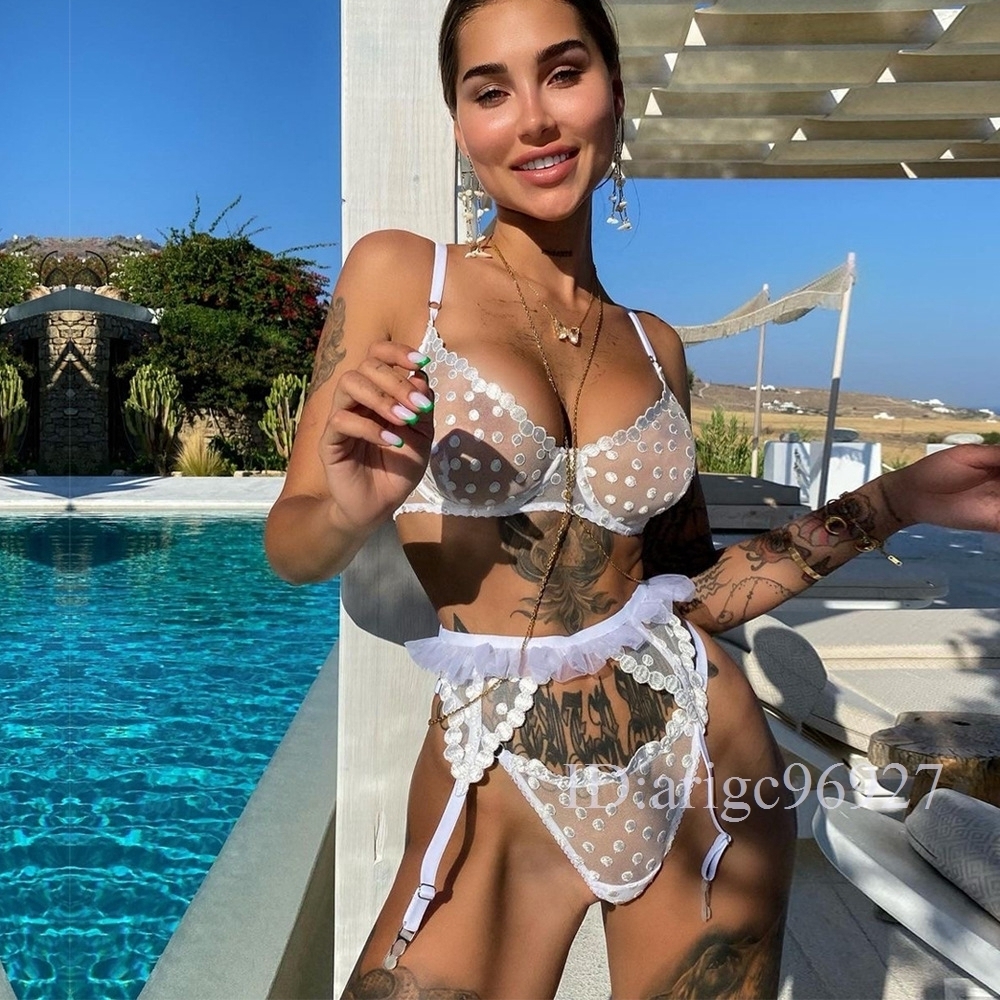 B02新品 上質セクシー 3点セット レース ガーターランジェリー エロ下着 ベビードール 勝負下着 ナイトウェア 白 S拍卖