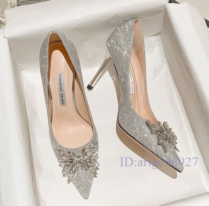 X656☆新品美脚 ピンヒール6/8㎝ キラキラ フォーマル 結婚式 通勤 レディース ハイヒール パンプス おしゃれ拍卖