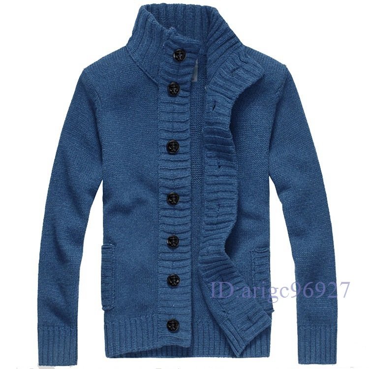 Y778☆新品カーディガンメンズ カーディガン 秋冬 長袖 ニットジャケット ニットアウター ショールカーディガン セーター M~2XL ブルー拍卖